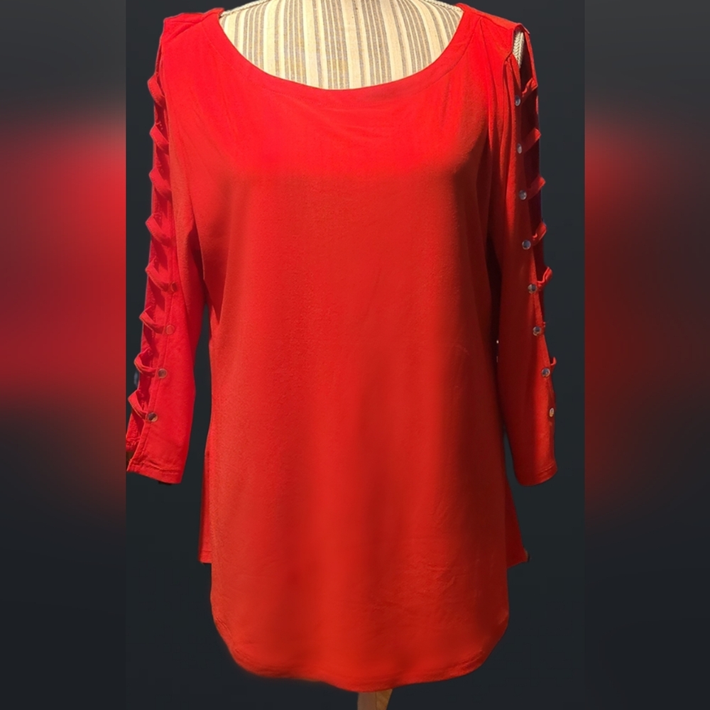 Love Scarlett Tunic Blouse in Red with Cut Out Sleeves